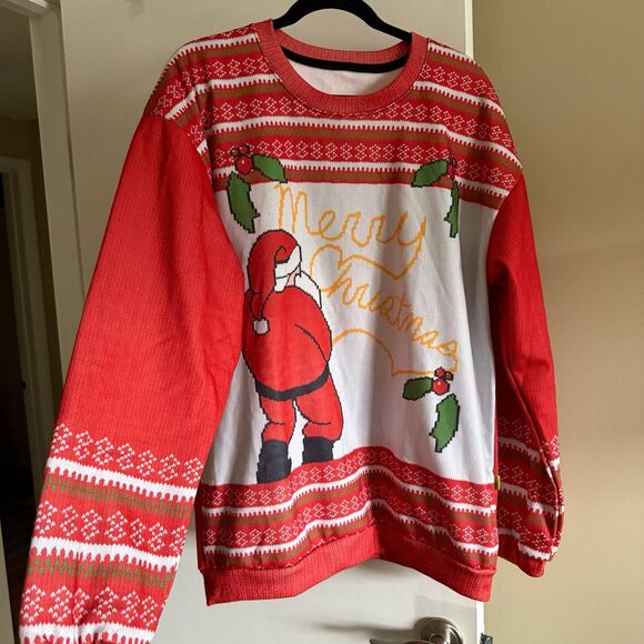 Ugly Christmas Sweater Yellow Snow Merry Christmas Holiday Red Mens Large NEW - Picture 3 of 12